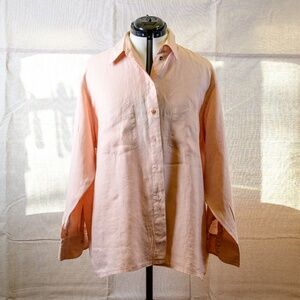 Country Road Vintage Pure Linen Peach Light shirt/tunic w/side slits, chest pkts
